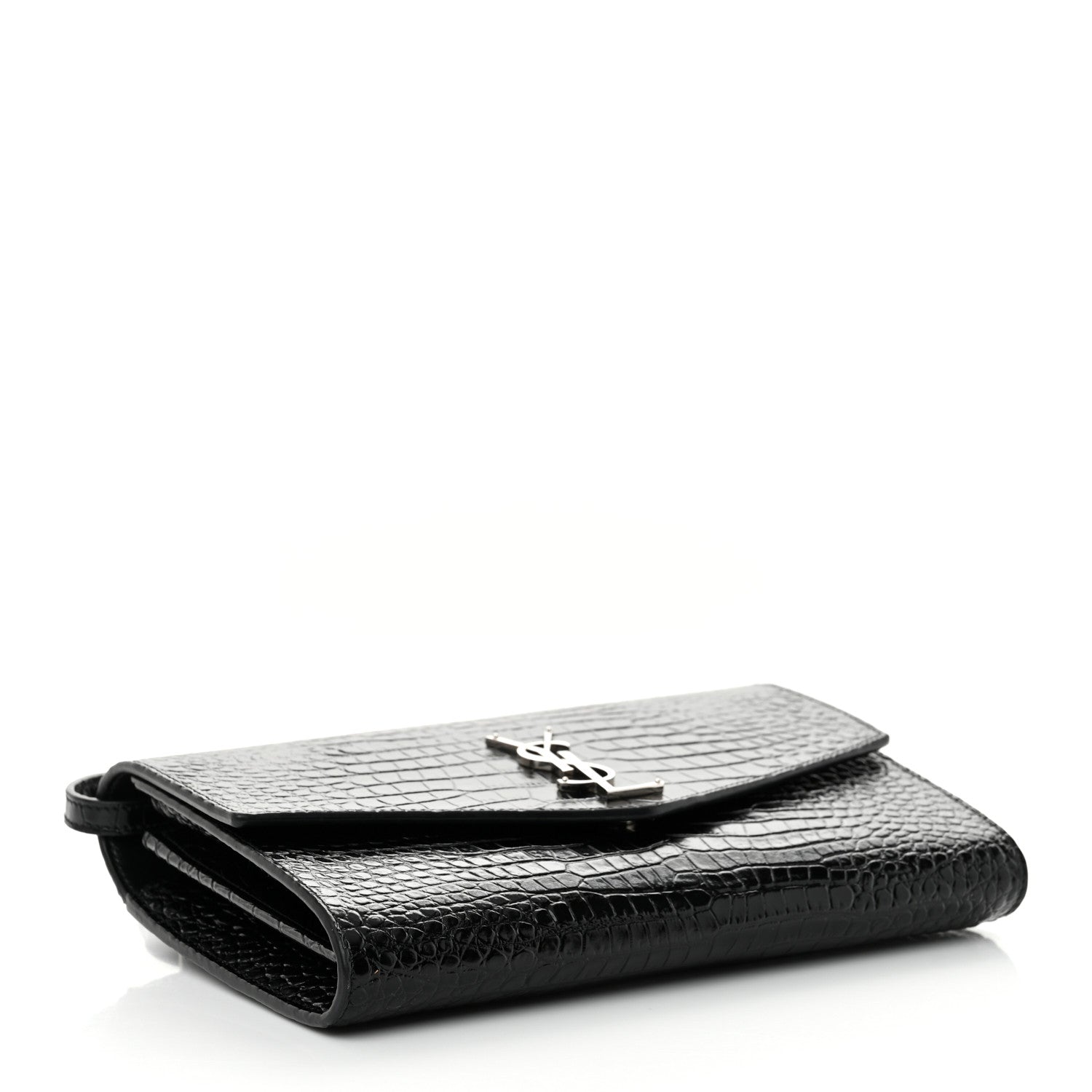 Saint Laurent Calfskin Crocodile Embossed Monogram Uptown Crossbody Black 4 of 11