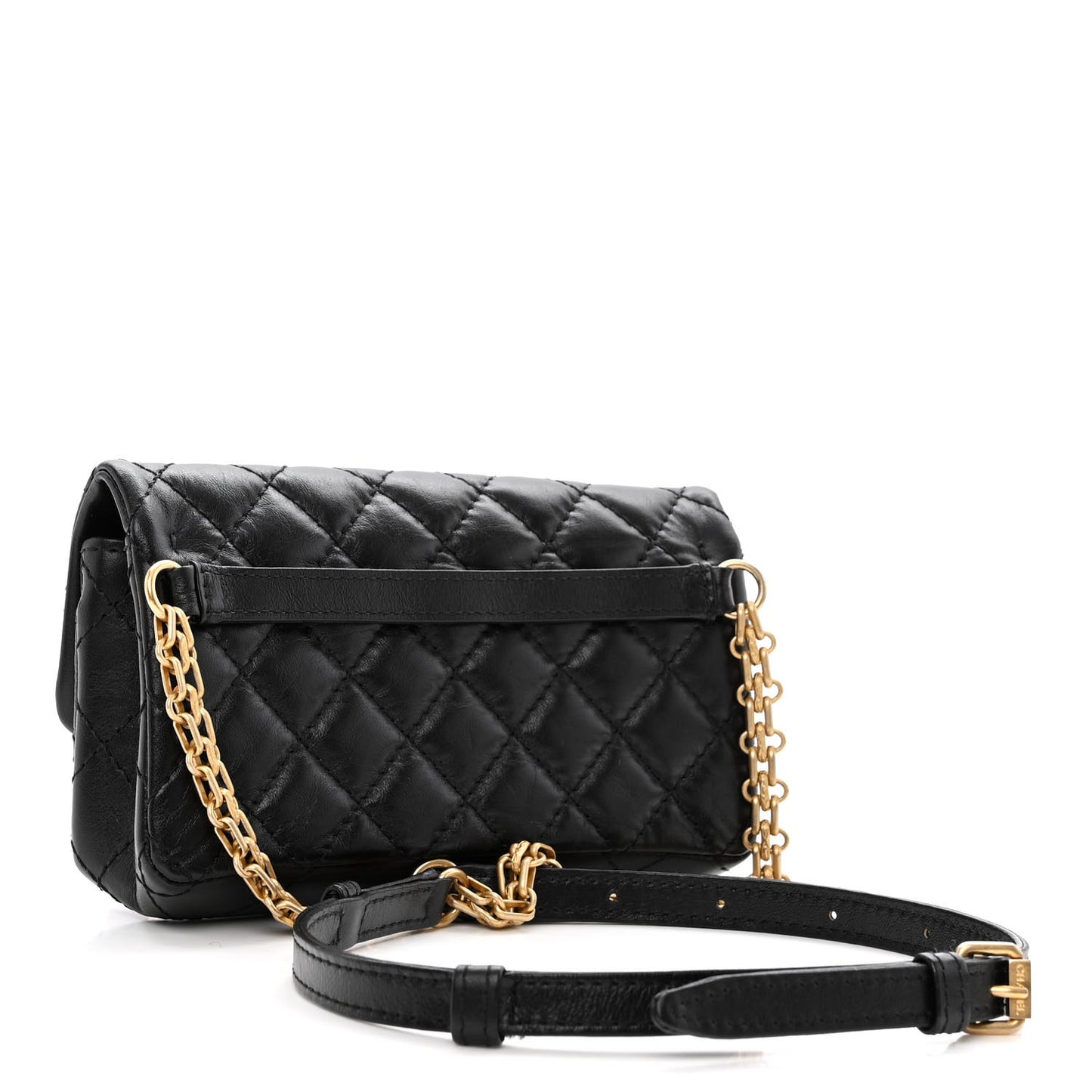 Aged Calfskin Quilted 2.55 Reissue Flap Belt Bag Clutch Black