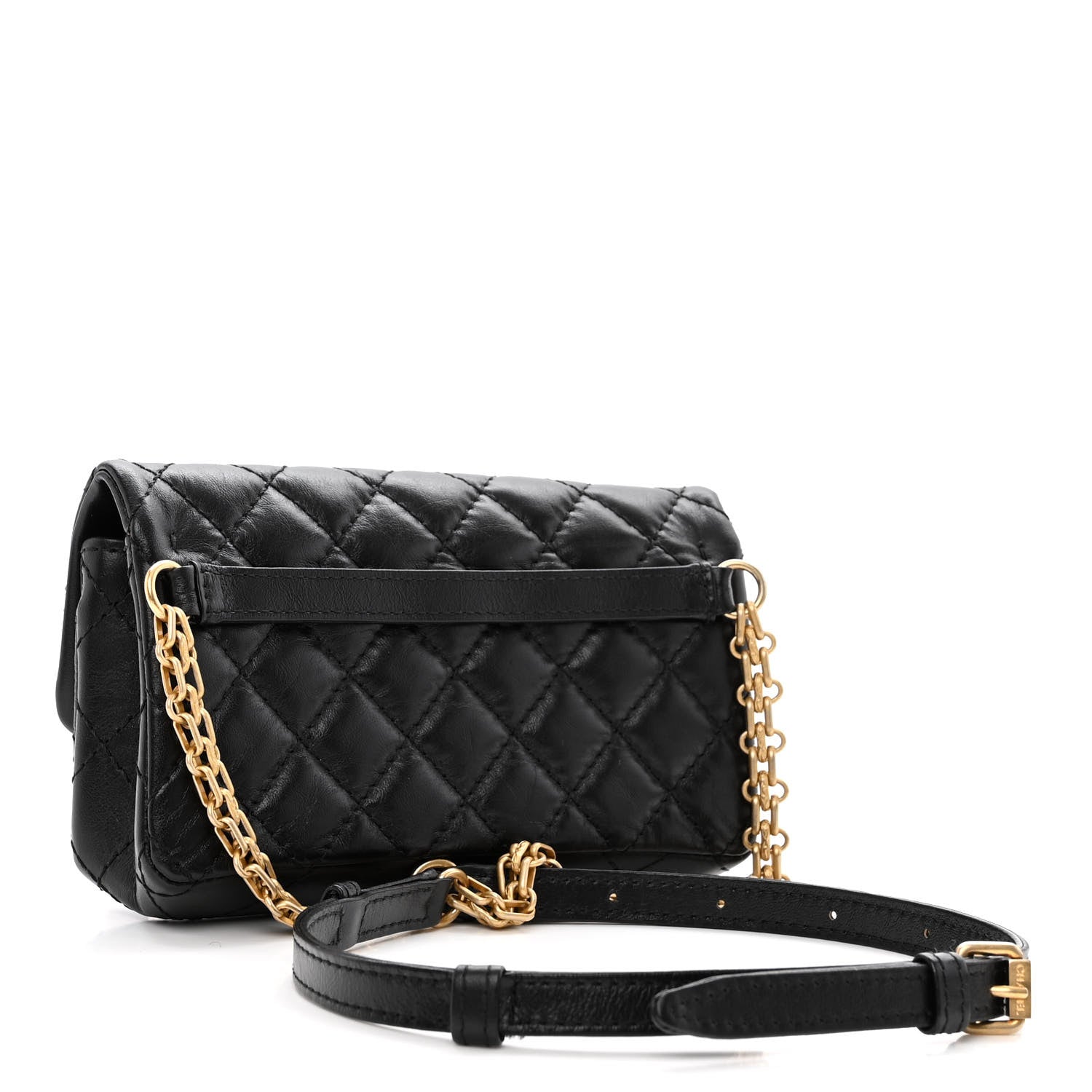 Chanel Aged Calfskin Quilted 2.55 Reissue Flap Belt Bag Clutch Black 3 of 10