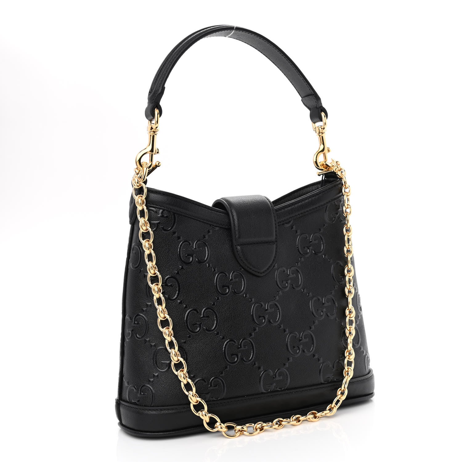 Gucci Wonka Grain Calfskin GG Monogram Debossed Small Padlock Shoulder Bag Black 3 of 10