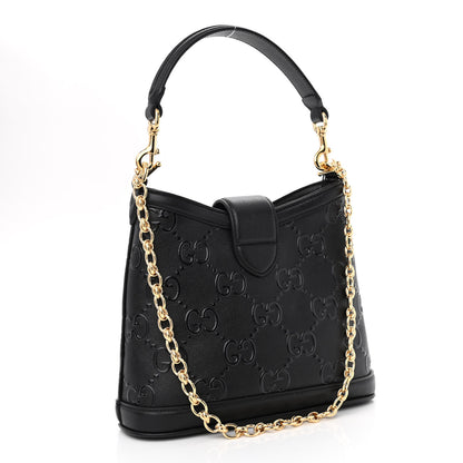 Gucci Wonka Grain Calfskin GG Monogram Debossed Small Padlock Shoulder Bag Black 3 of 10