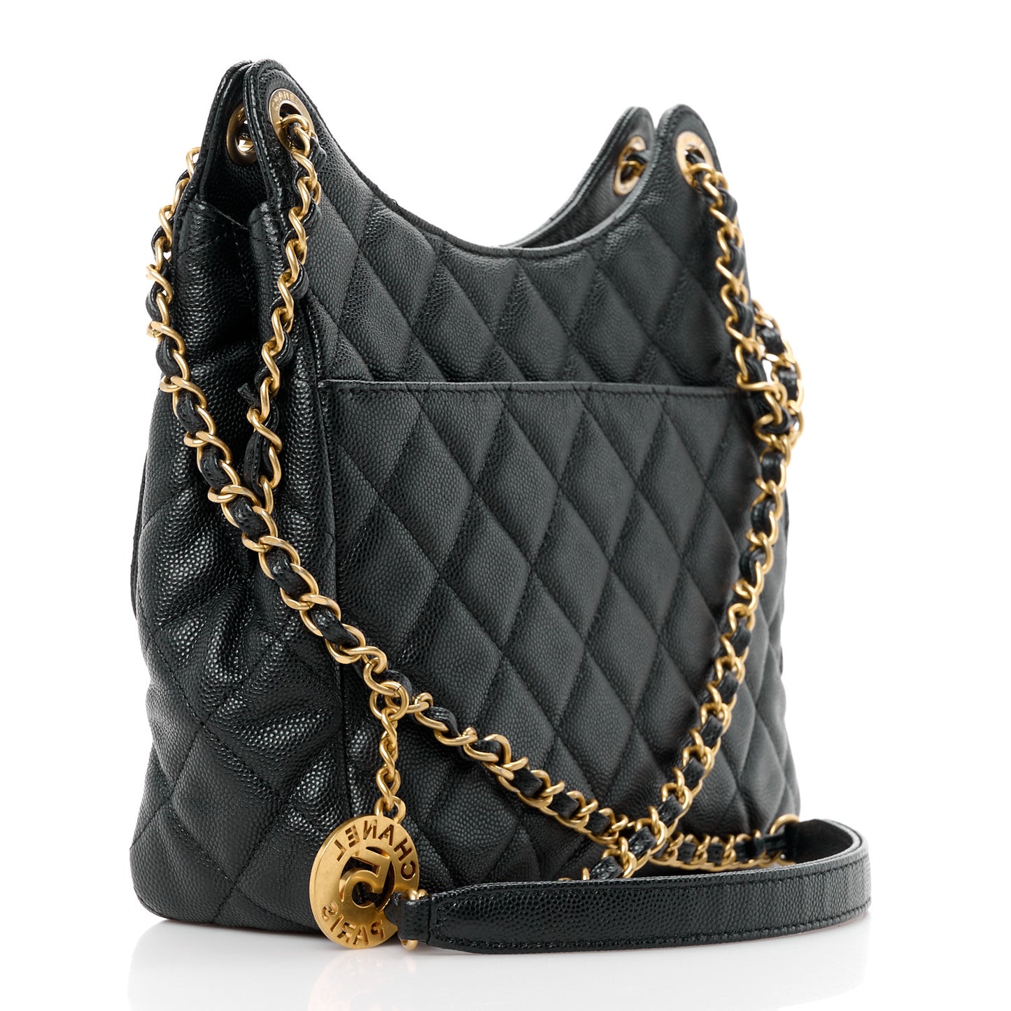 Caviar Quilted Wavy CC Hobo Black