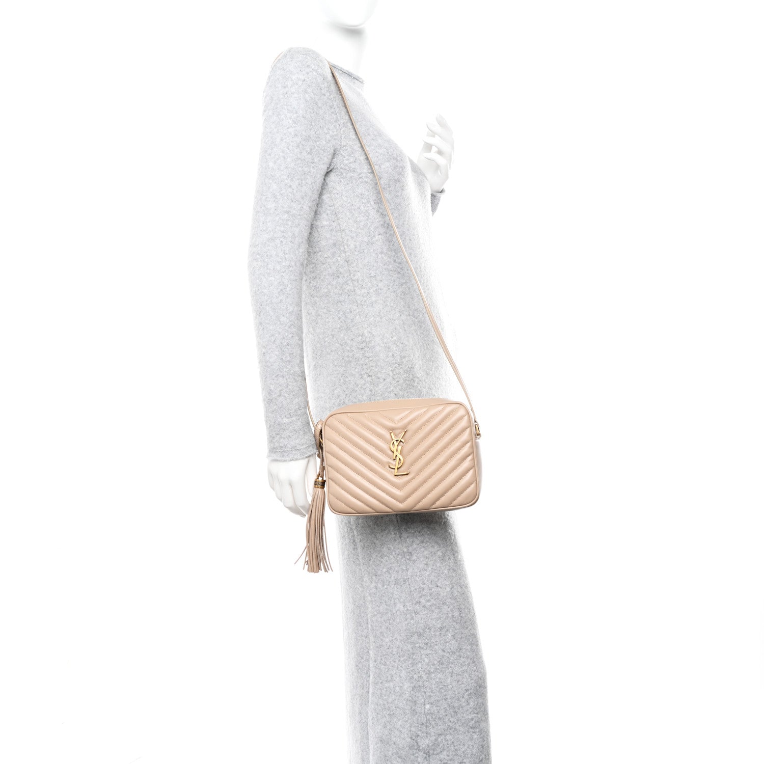 Saint Laurent Calfskin Matelasse Monogram Lou Camera Bag Dark Latte 2 of 10