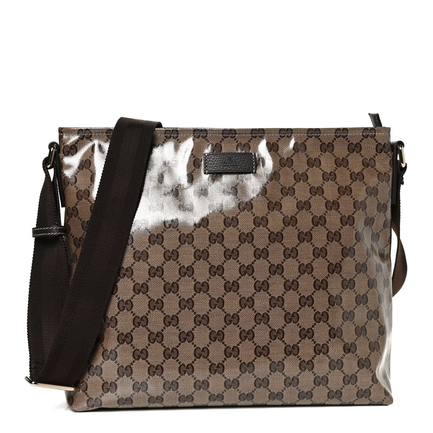 Crystal Monogram Large Flat Messenger Bag Dark Brown