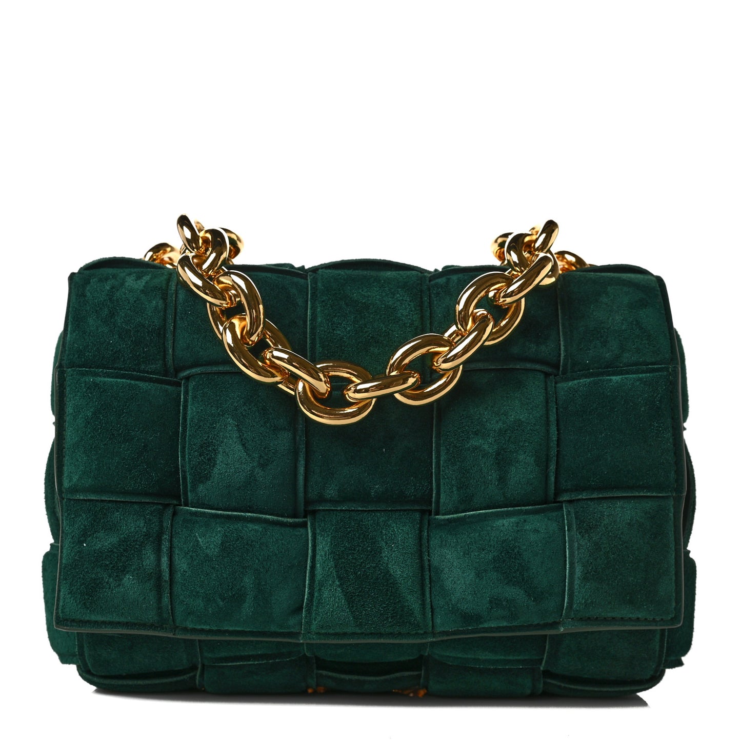 Suede Maxi Intrecciato Padded Chain Cassette Crossbody Bag Emerald Green