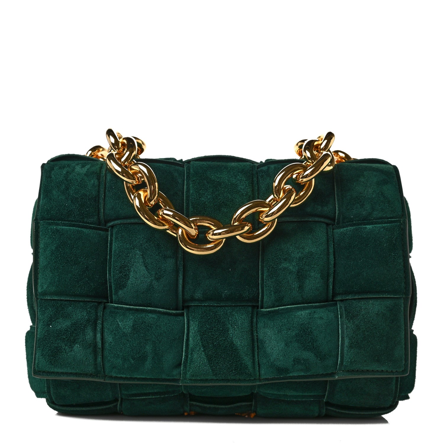 Bottega Veneta Suede Maxi Intrecciato Padded Chain Cassette Crossbody Bag Emerald Green 1 of 8