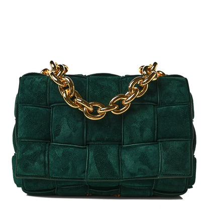 Bottega Veneta Suede Maxi Intrecciato Padded Chain Cassette Crossbody Bag Emerald Green 1 of 8