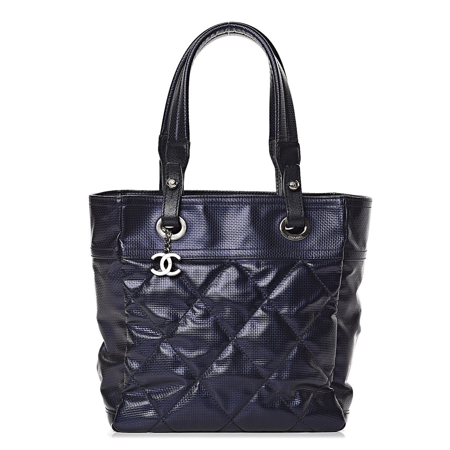 Metallic Coated Canvas Quilted Small Paris Biarritz Tote Blue