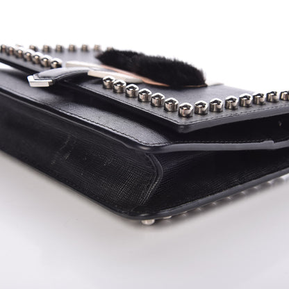 Fendi Vitello Elite Mink Fur Studded Karlito Tube Wallet on Chain Black 7 of 14