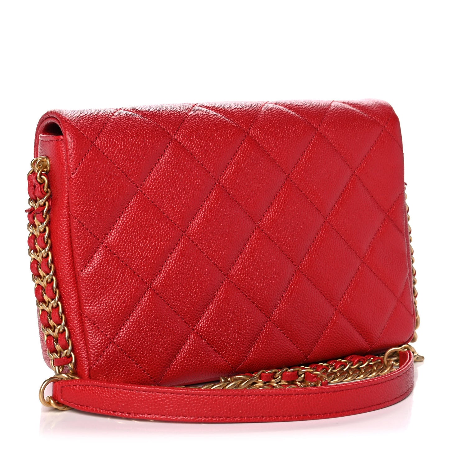 Shiny Caviar Quilted Small Chain Melody Flap Red