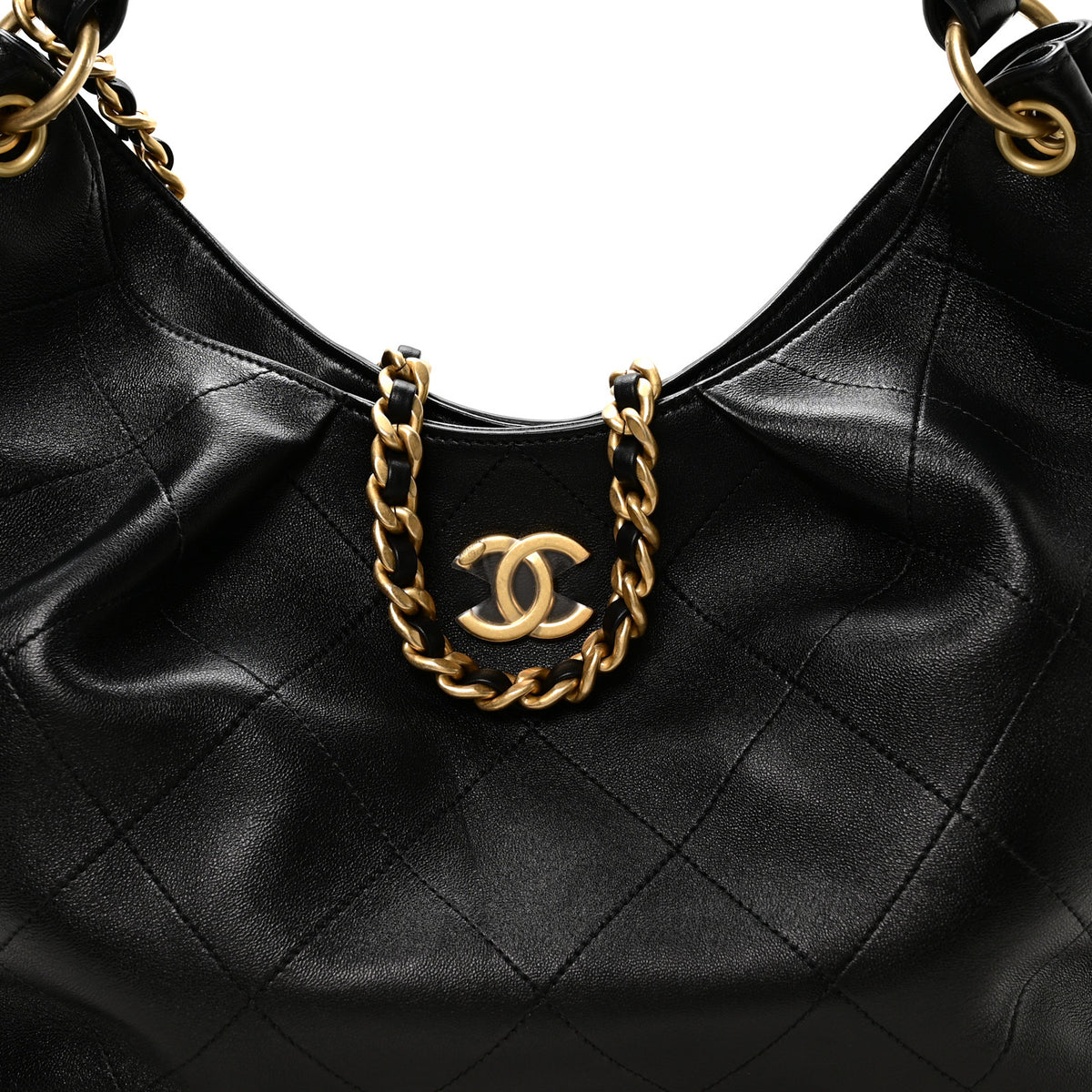 Calfskin Quilted Maxi Hobo Black
