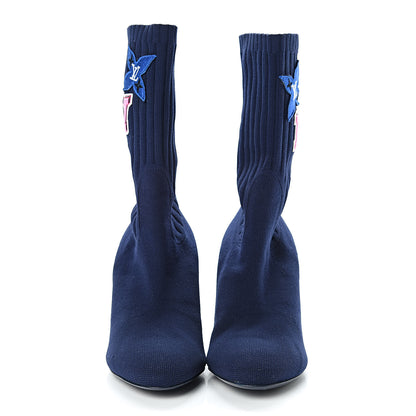 Louis Vuitton Stretch Fabric LV Black Heart Sock Ankle Boots 38.5 Marine 2 of 9
