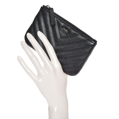 Chanel Metallic Caviar Chevron Quilted Small Cosmetic Case Black 2 of 9