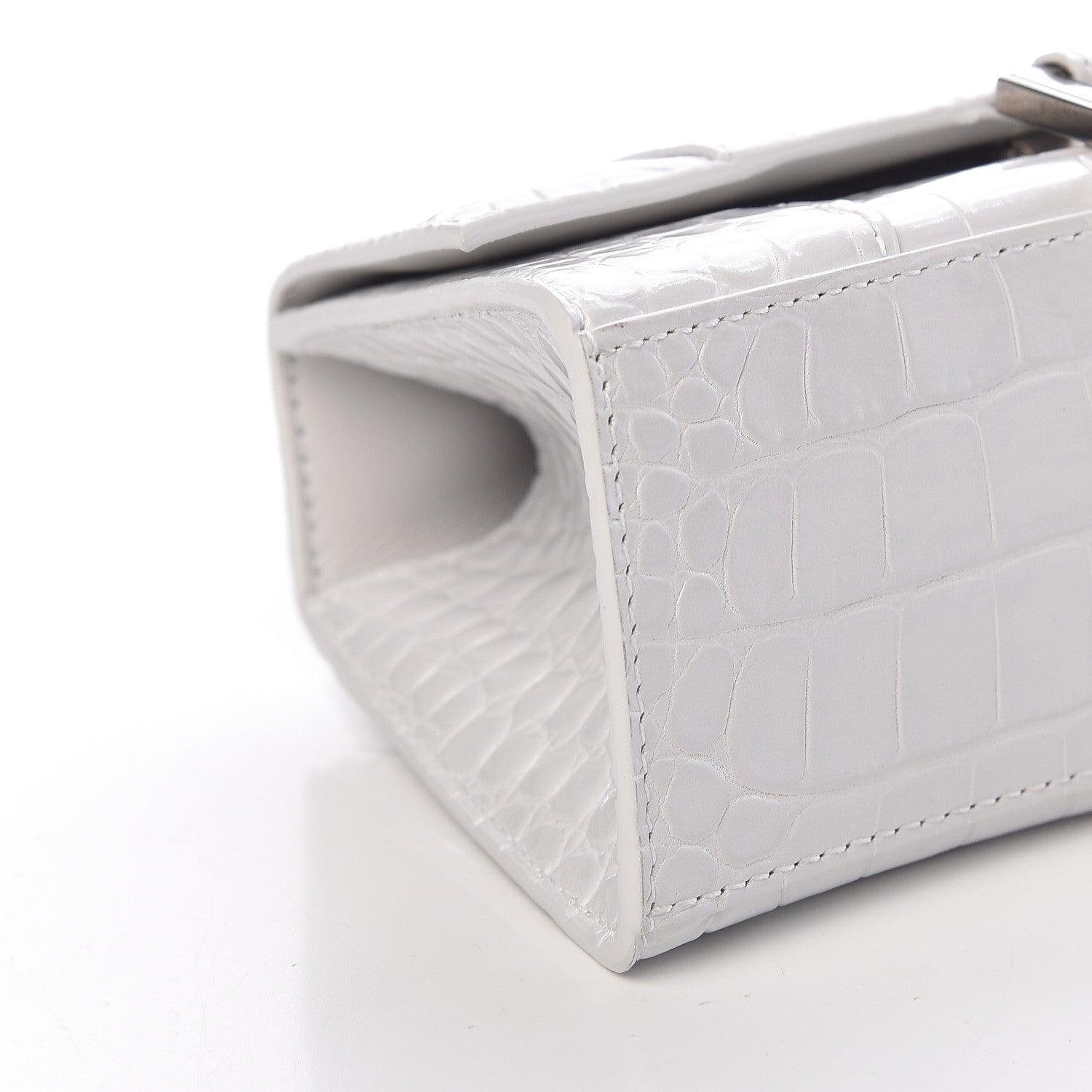 Balenciaga Shiny Calfskin Crocodile Embossed Hourglass Top Handle Bag XS White 9 of 10