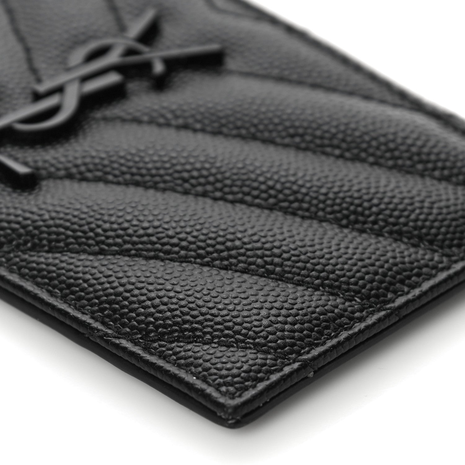 Saint Laurent Grain De Poudre Matelasse Chevron Monogram Fragments Zippered Card Case Black 11 of 13
