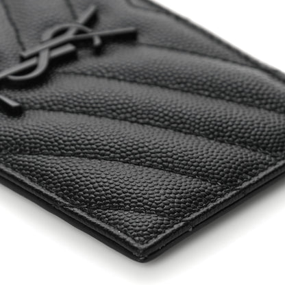 Saint Laurent Grain De Poudre Matelasse Chevron Monogram Fragments Zippered Card Case Black 11 of 13