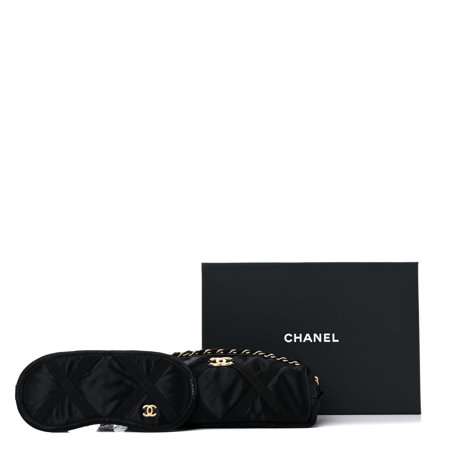 Chanel Nylon Grosgrain Lifestyle Pouch With Sleep Mask Black 15 of 15