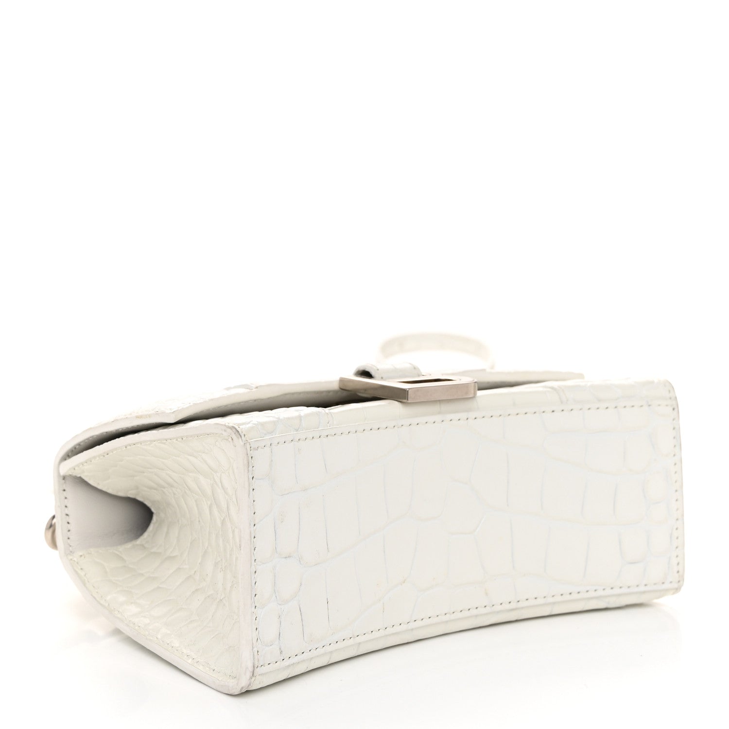 Balenciaga Shiny Calfskin Crocodile Embossed Hourglass Top Handle Bag XS White 4 of 11