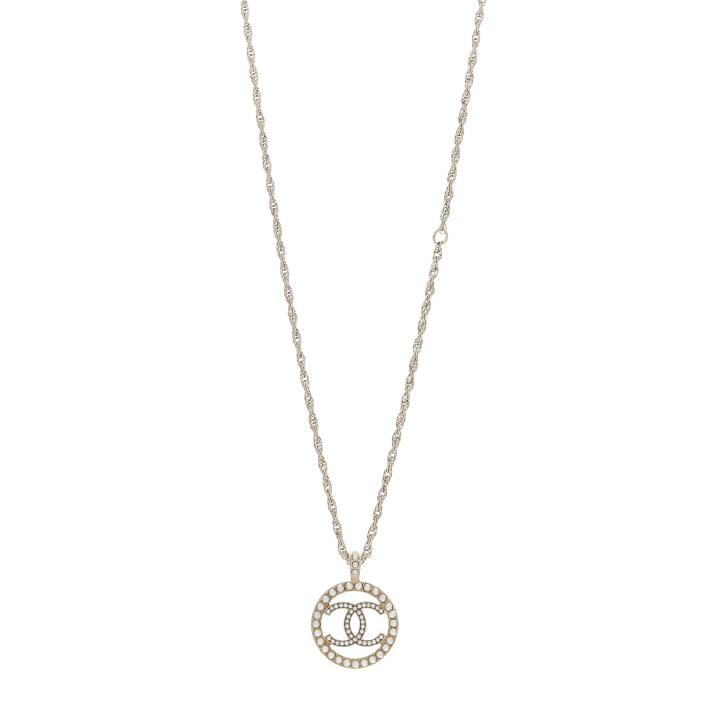 Pearl CC Round Pendant Necklace Gold