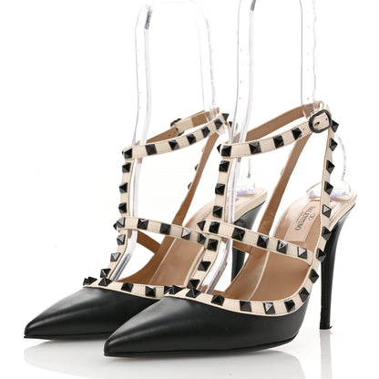 Valentino Garavani Calfskin Rockstud Ankle Strap 100mm Pumps 39 Light Ivory Black 4 of 9