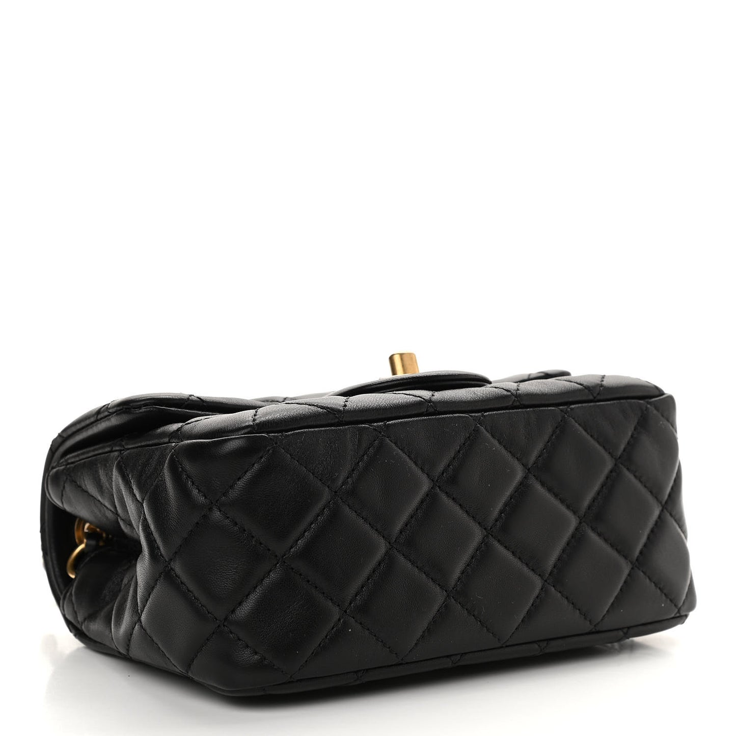 Lambskin Quilted Mini Pearl Crush Flap Black