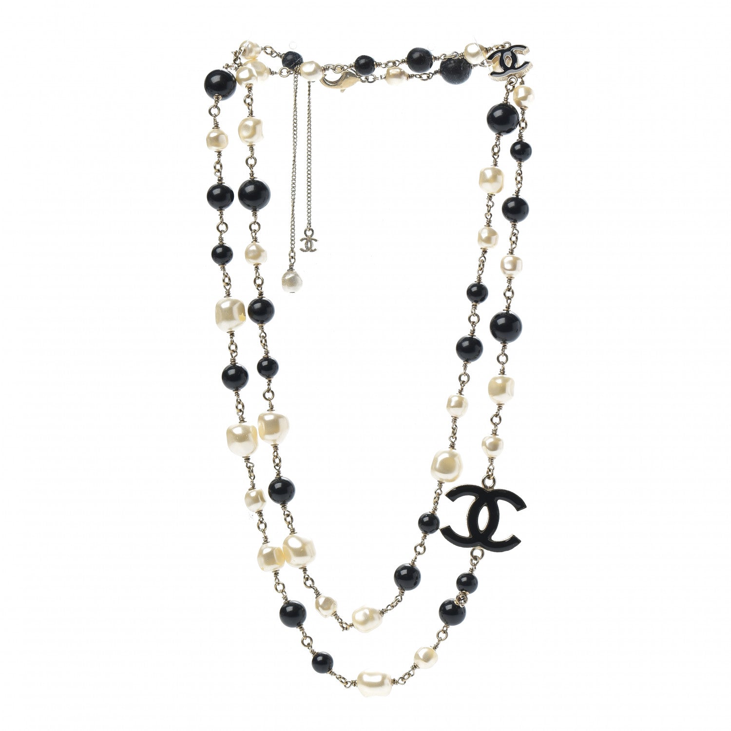Chanel Pearl Bead Enamel CC Long Necklace Black Light Gold 3 of 5