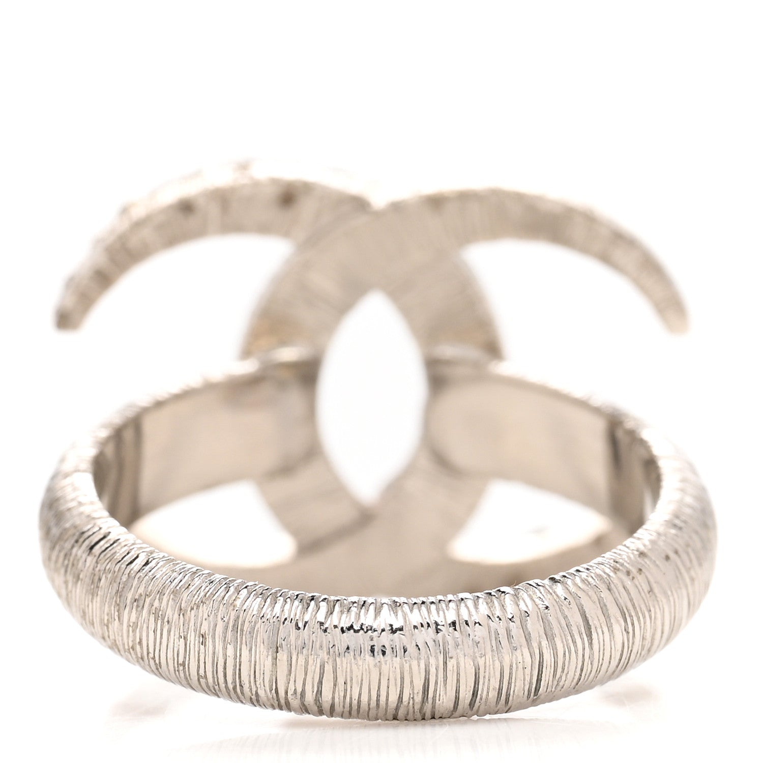 Chanel Crystal CC Moon Ring 54 6.75 Silver 3 of 4
