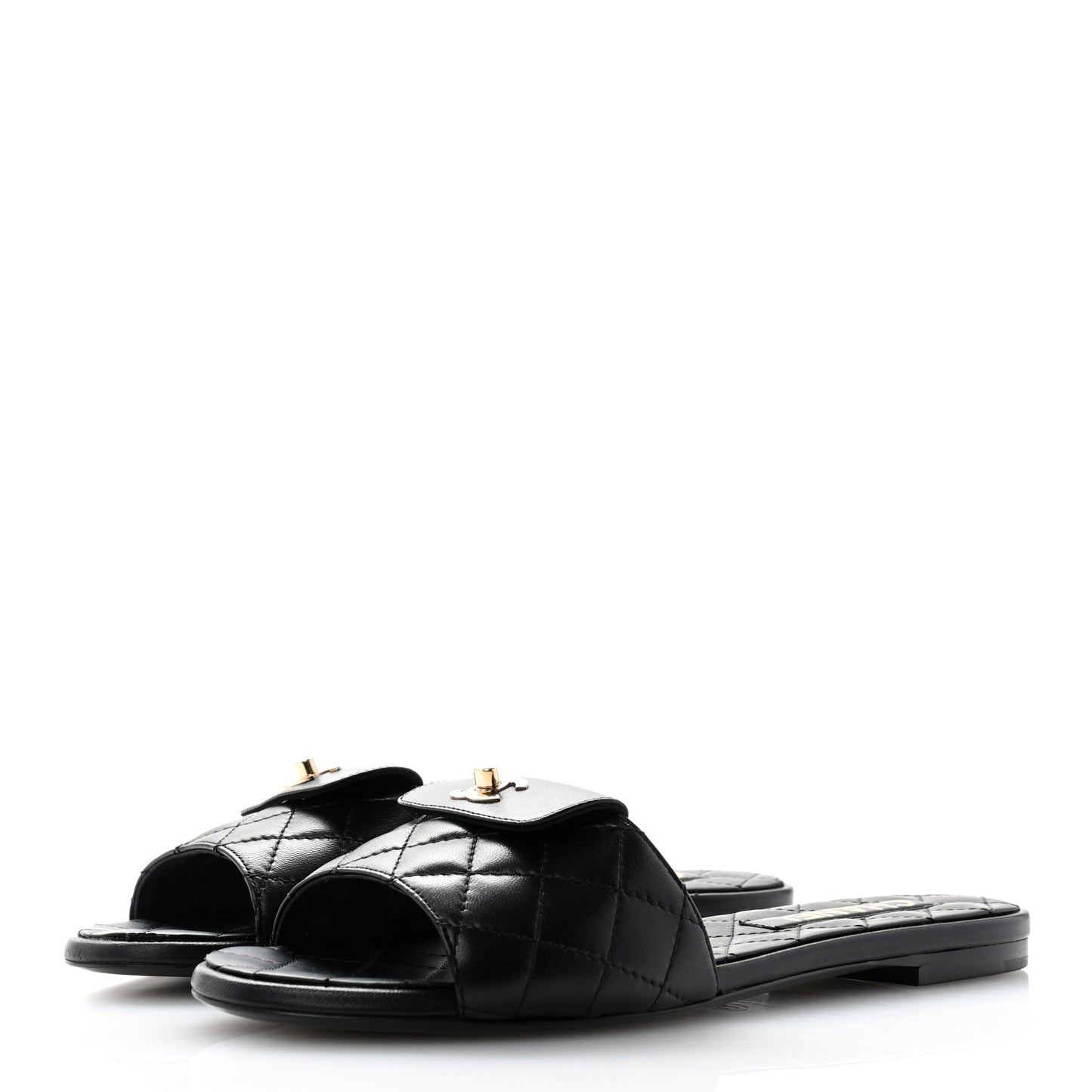 Lambskin Quilted CC Turnlock Sandals 38.5 Black