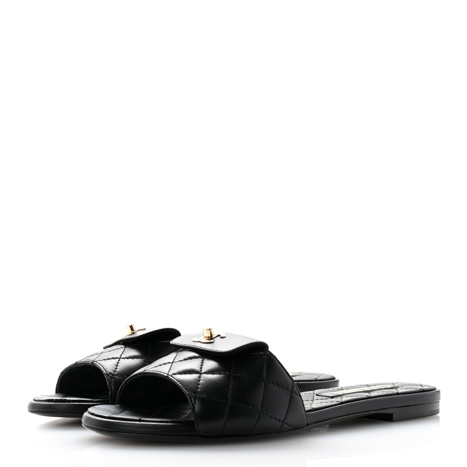 Chanel Lambskin Quilted CC Turnlock Sandals 38.5 Black 3 of 9