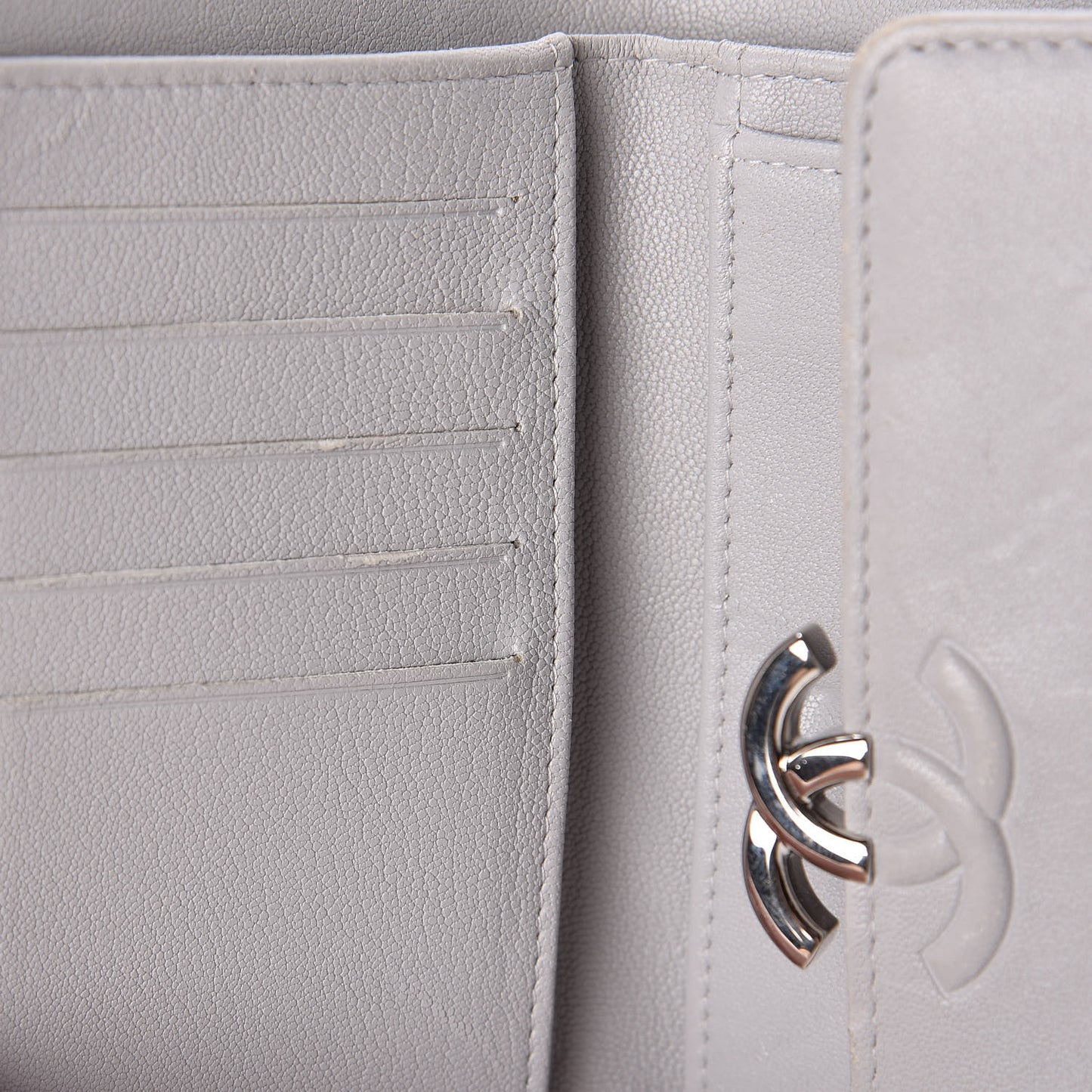 Lambskin Quilted CC Box Flap Wallet Grey