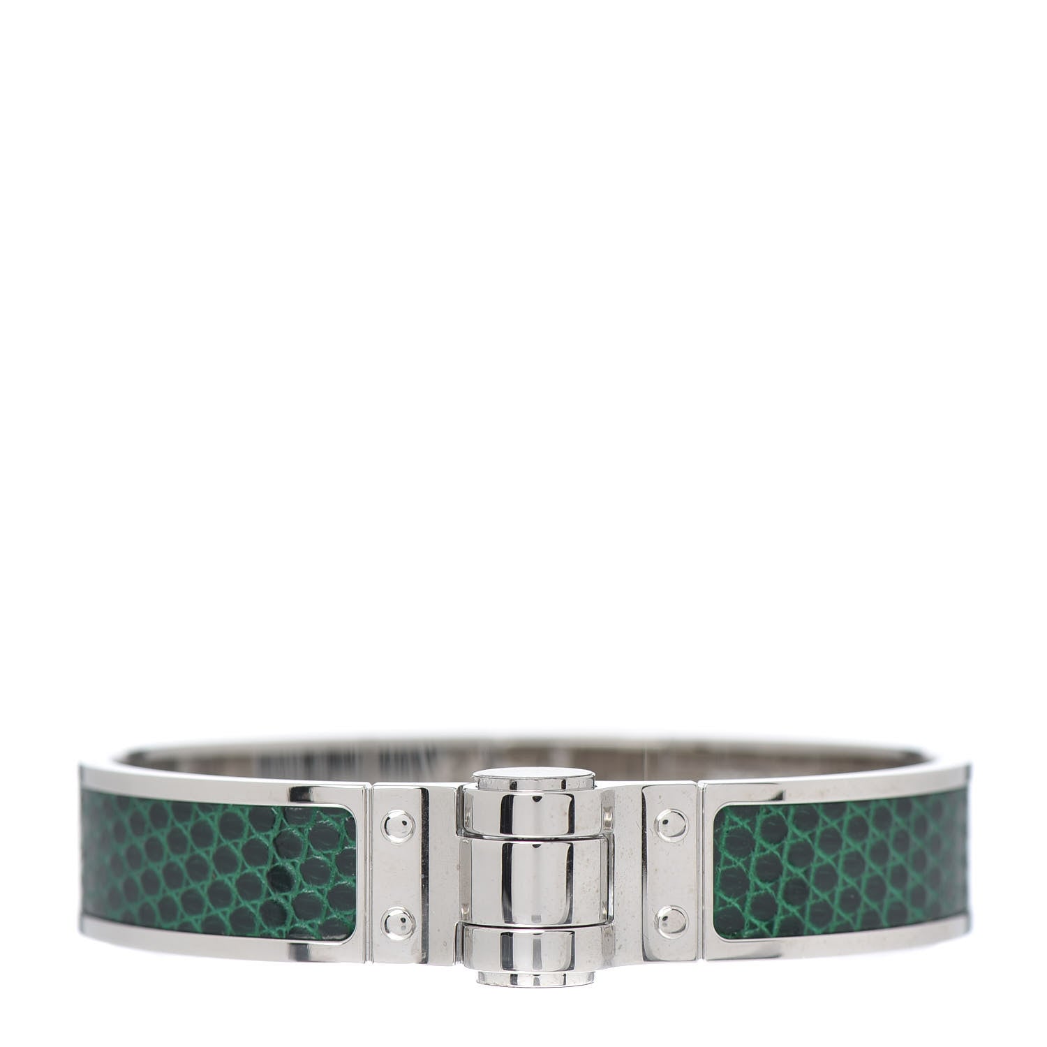 Hermes Lizard Charniere Cuir Narrow Hinged Bracelet S Vert Moyen 1 of 4