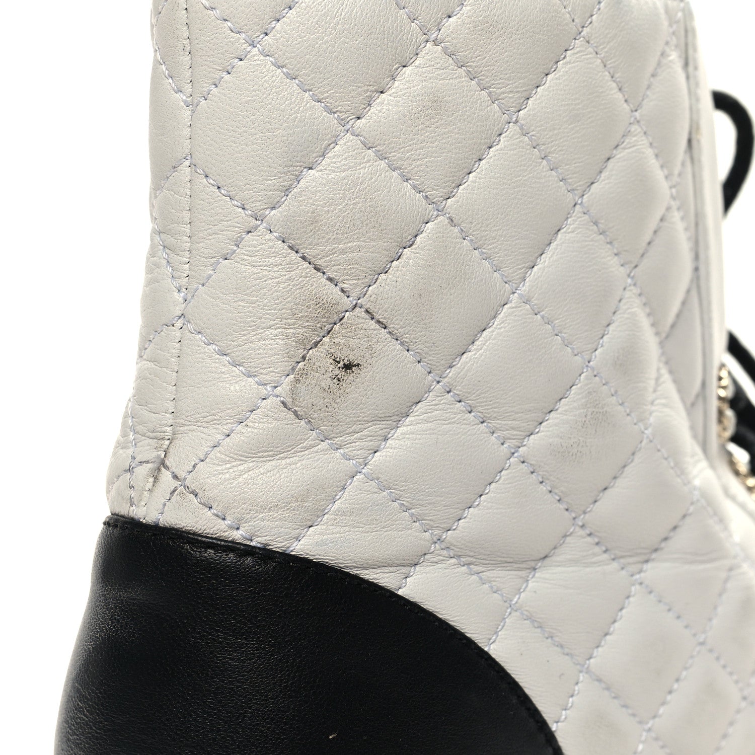Chanel Shiny Lambskin Quilted Lace Up Combat Boots 39.5 White Black 10 of 11