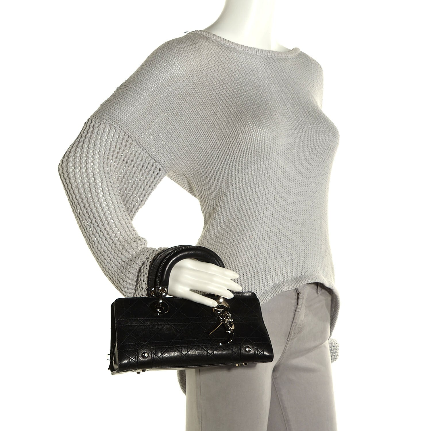 Christian Dior Calfskin Cannage Stitched Small East West Lady Dior Black 2 of 9