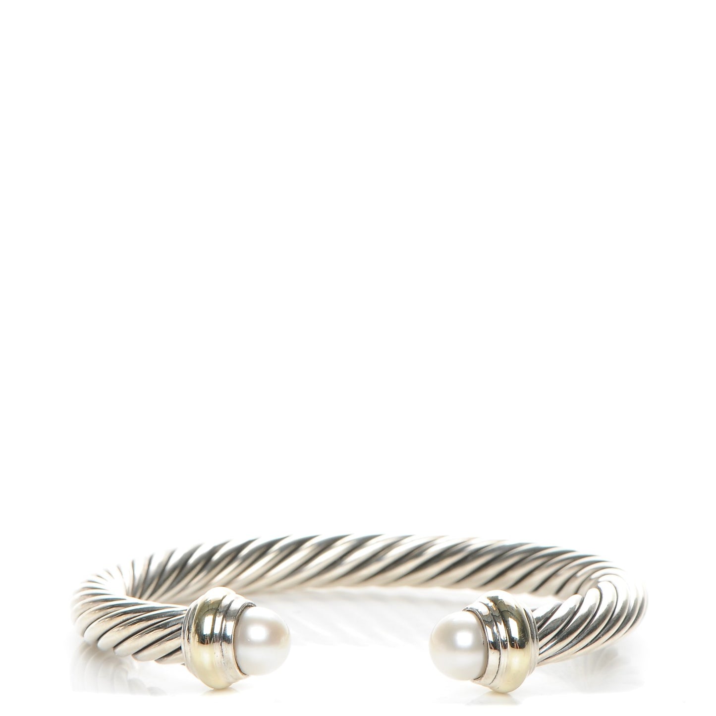 Sterling Silver 14K Yellow Gold Pearl 7mm Cable Classics Bracelet