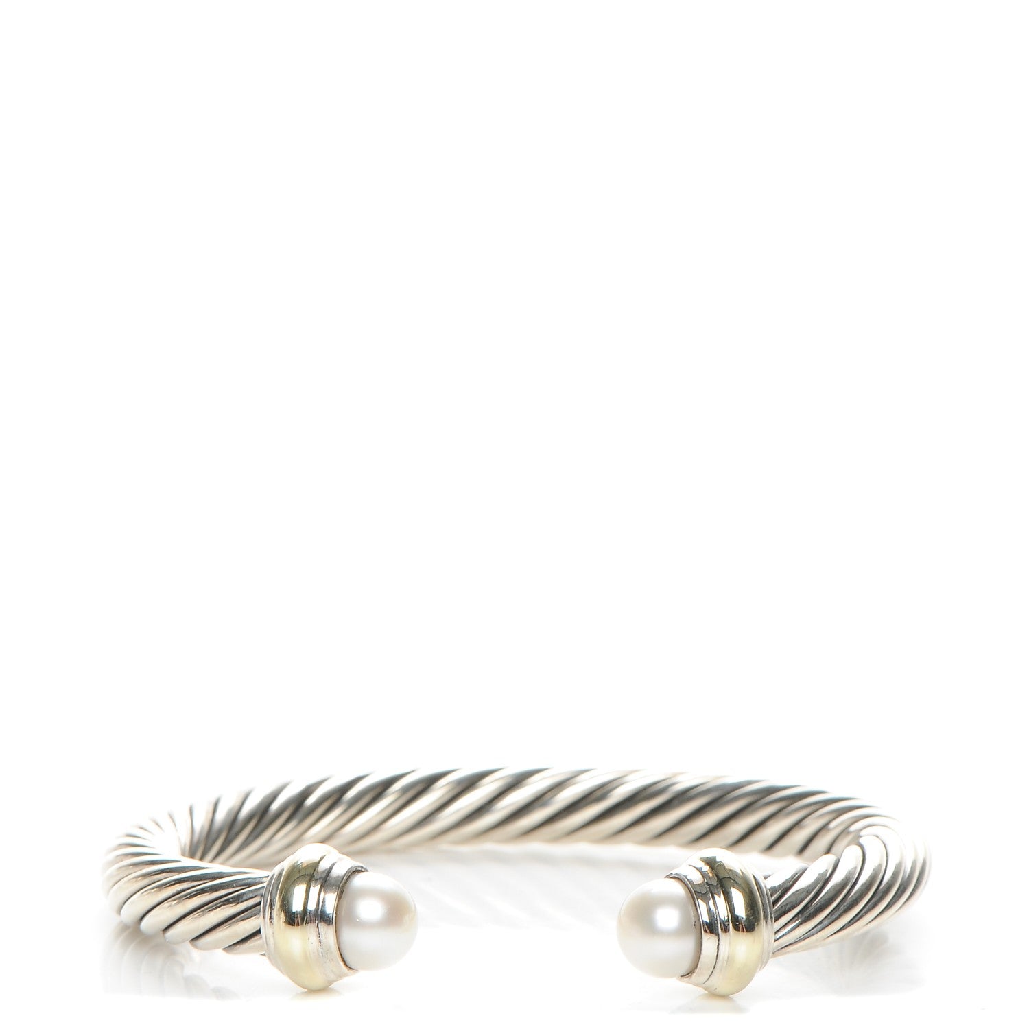 David Yurman Sterling Silver 14K Yellow Gold Pearl 7mm Cable Classics Bracelet 1 of 5