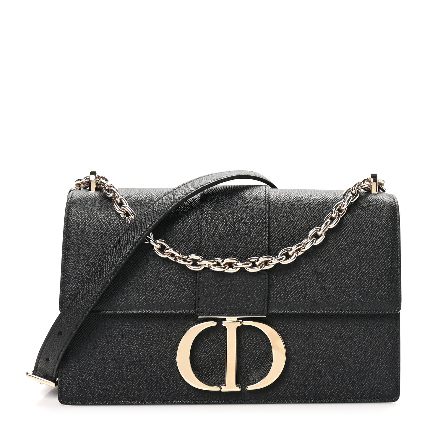 Grained Calfskin Embossed 30 Montaigne Chain Flap Bag Black