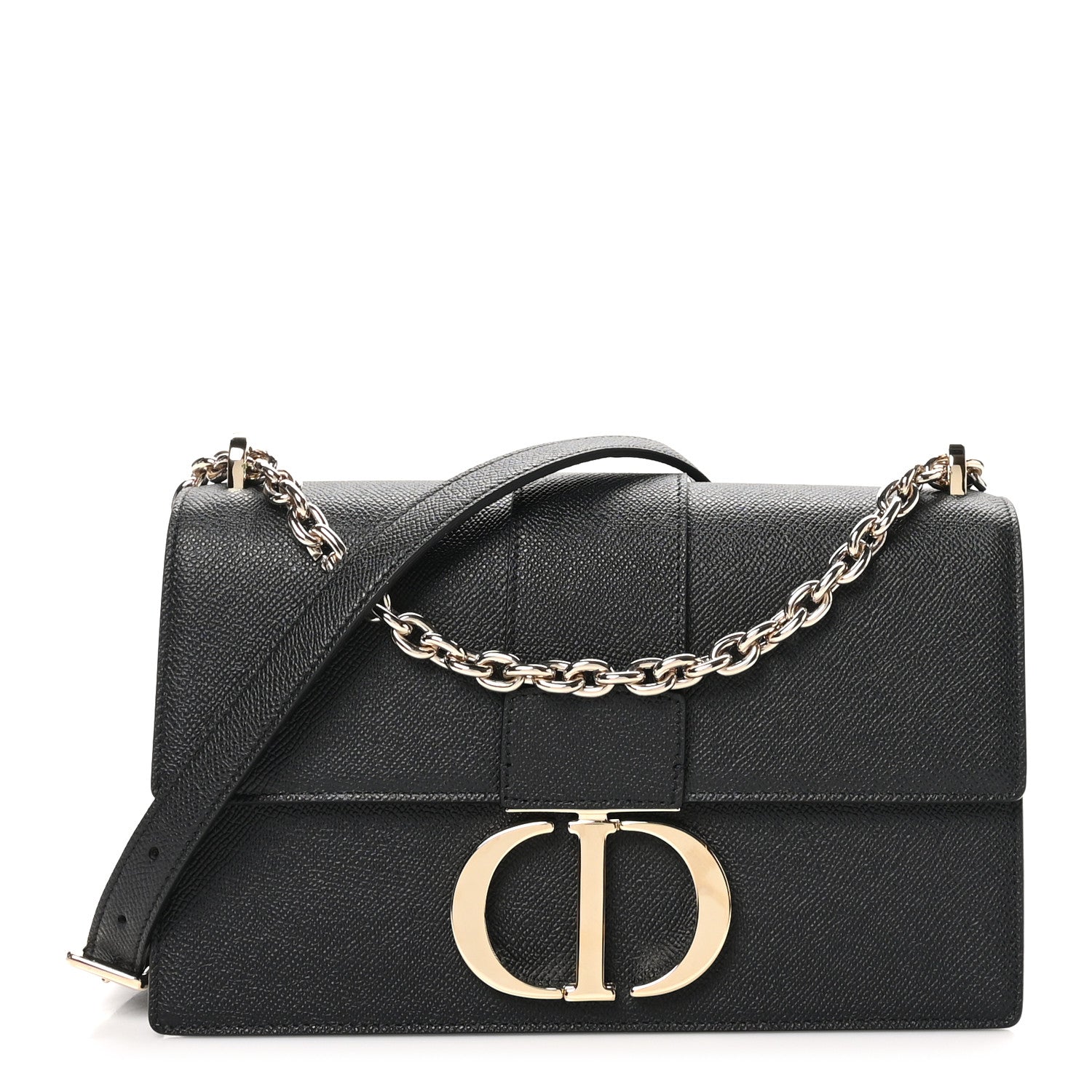 Christian Dior Grained Calfskin Embossed 30 Montaigne Chain Flap Bag Black 1 of 10
