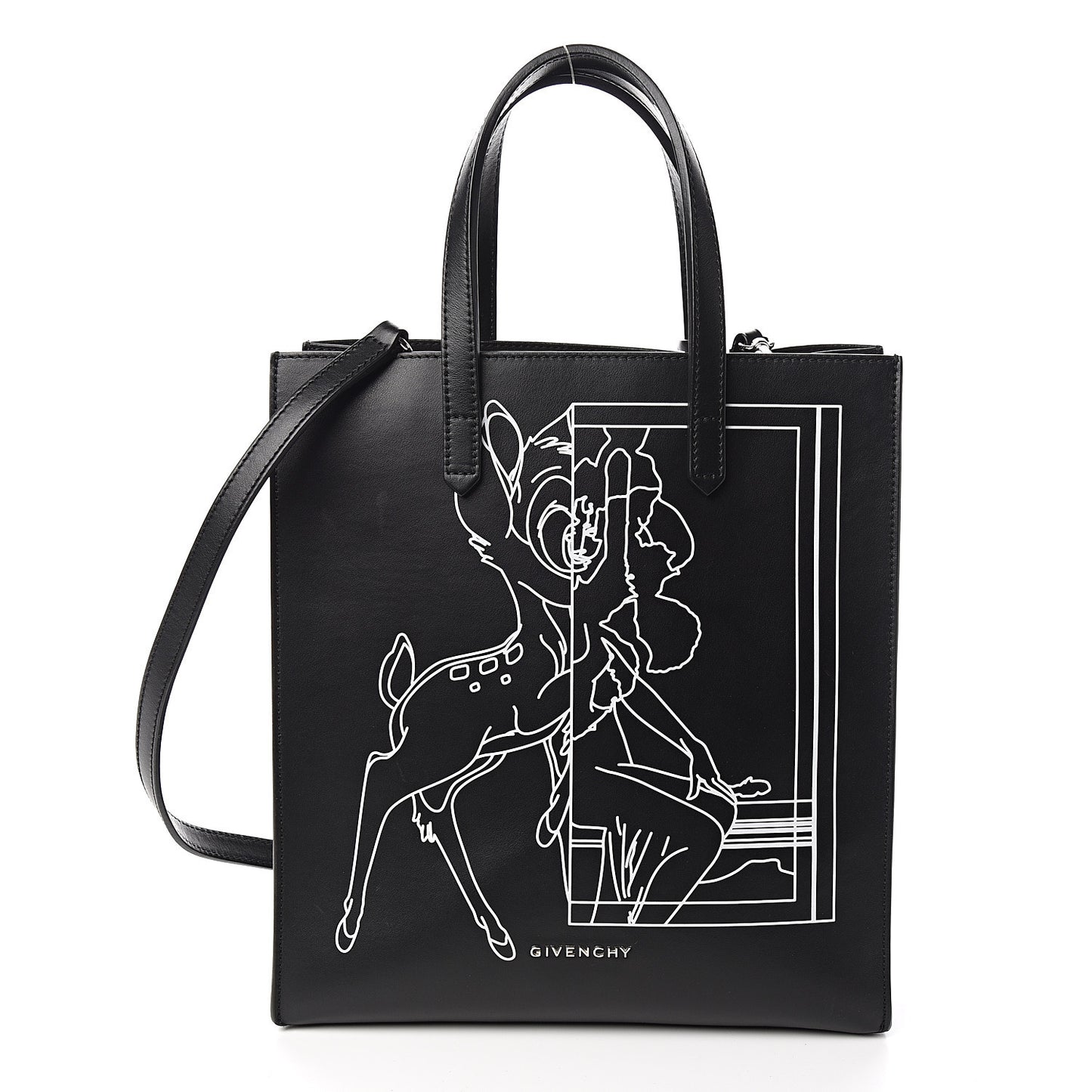 Calfskin Bambi Print Small Stargate Shopper Tote Black