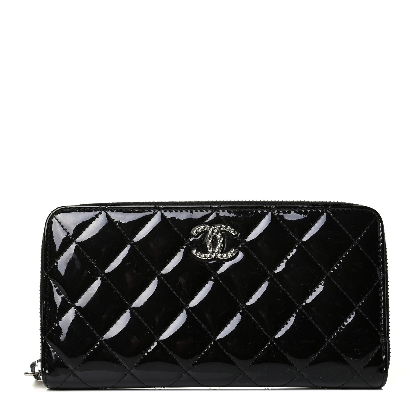 Patent Quilted Brilliant Zip Around Wallet Black