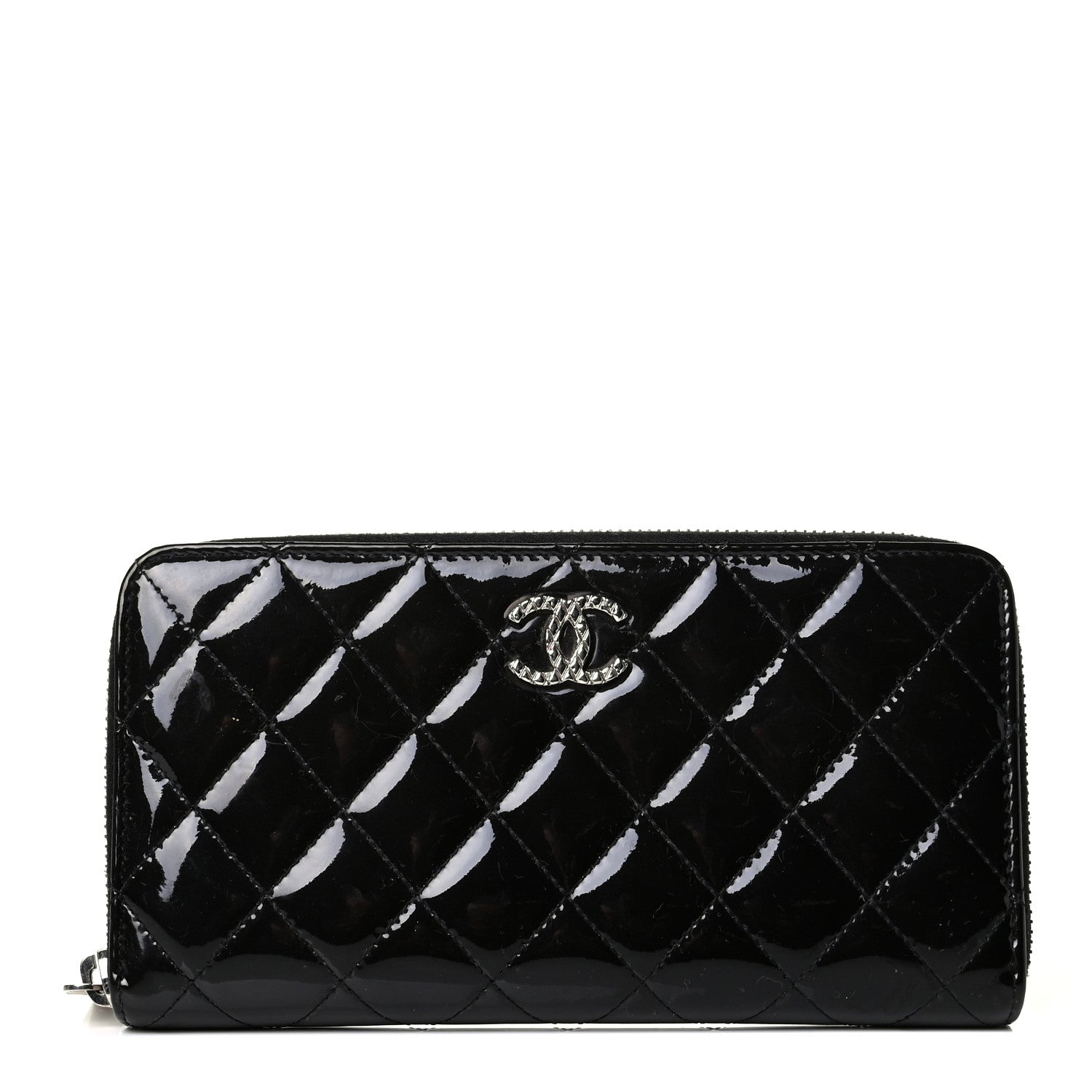 Chanel Patent Quilted Brilliant Zip Around Wallet Black 1 of 6
