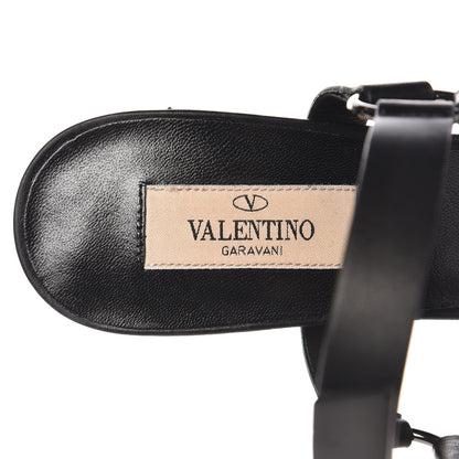 Valentino Garavani Calfskin Craquele Nappa Rockstud Spike 90mm Ankle Strap Sandals 39 Black 6 of 9