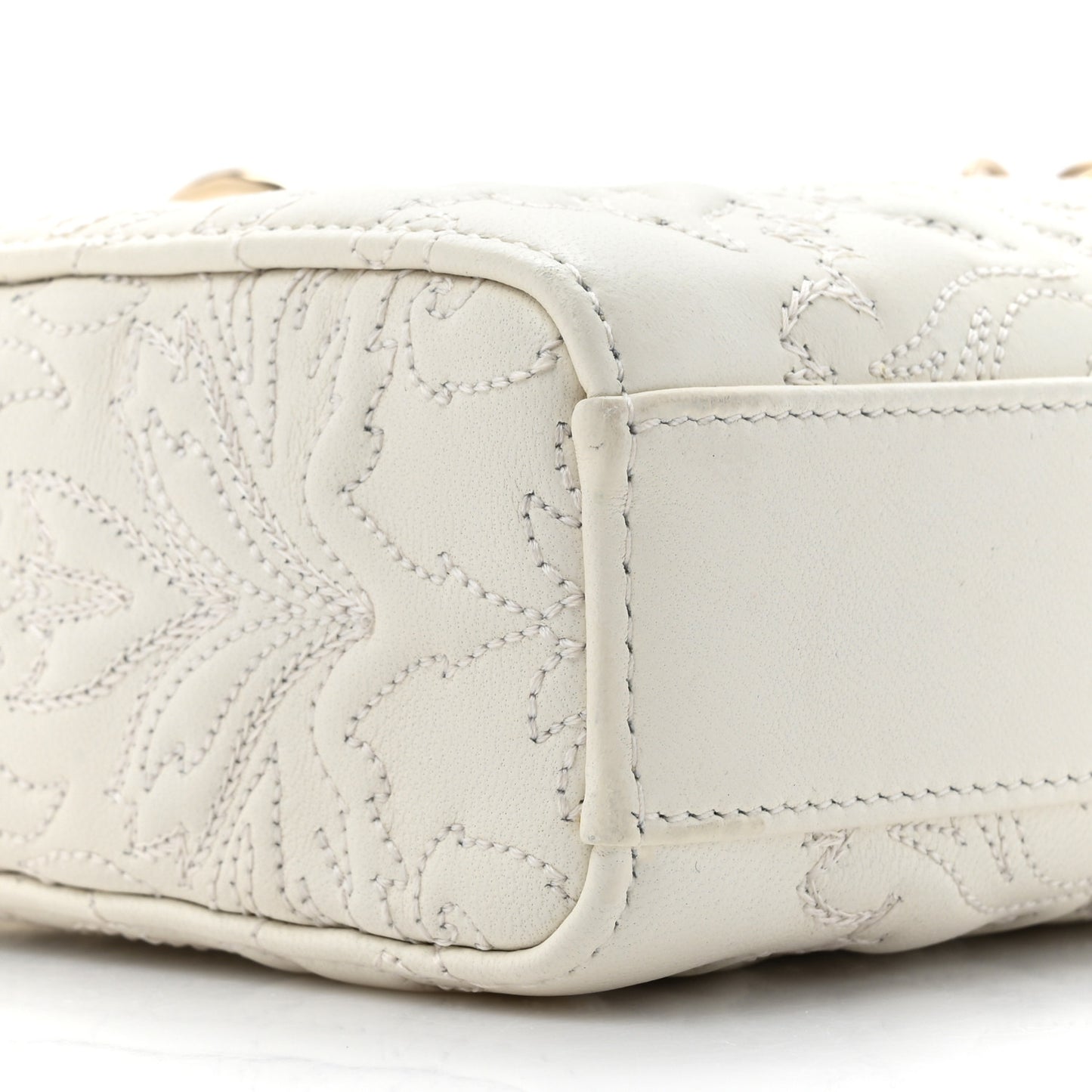Calfskin Ornamental Embroidered Lady D-Joy White