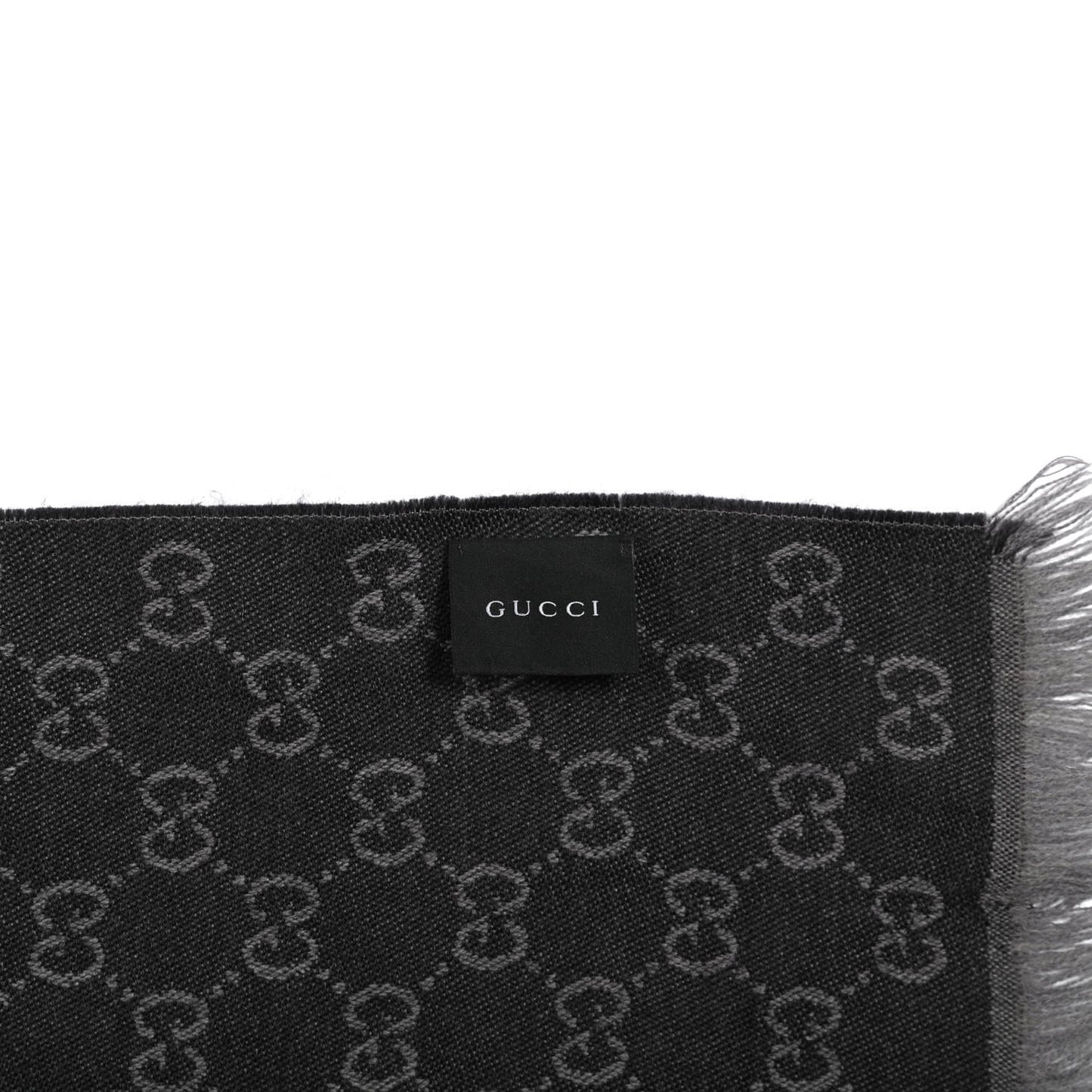 Wool GG Monogram HalfGG Fringe Scarf Anthracite Black