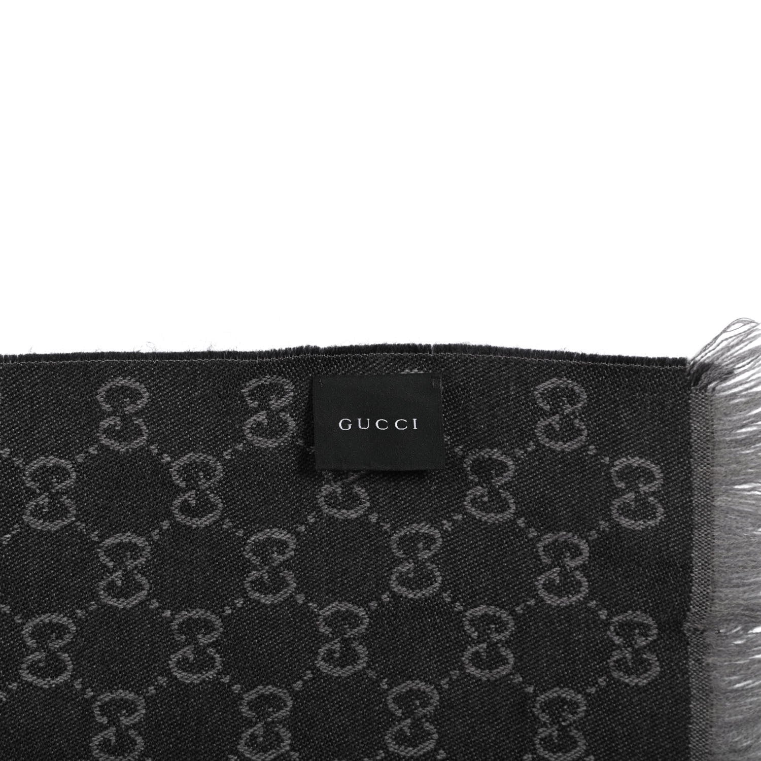 Gucci Wool GG Monogram HalfGG Fringe Scarf Anthracite Black 3 of 3