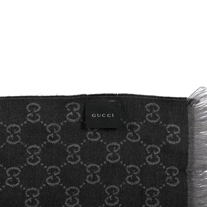 Gucci Wool GG Monogram HalfGG Fringe Scarf Anthracite Black 3 of 3