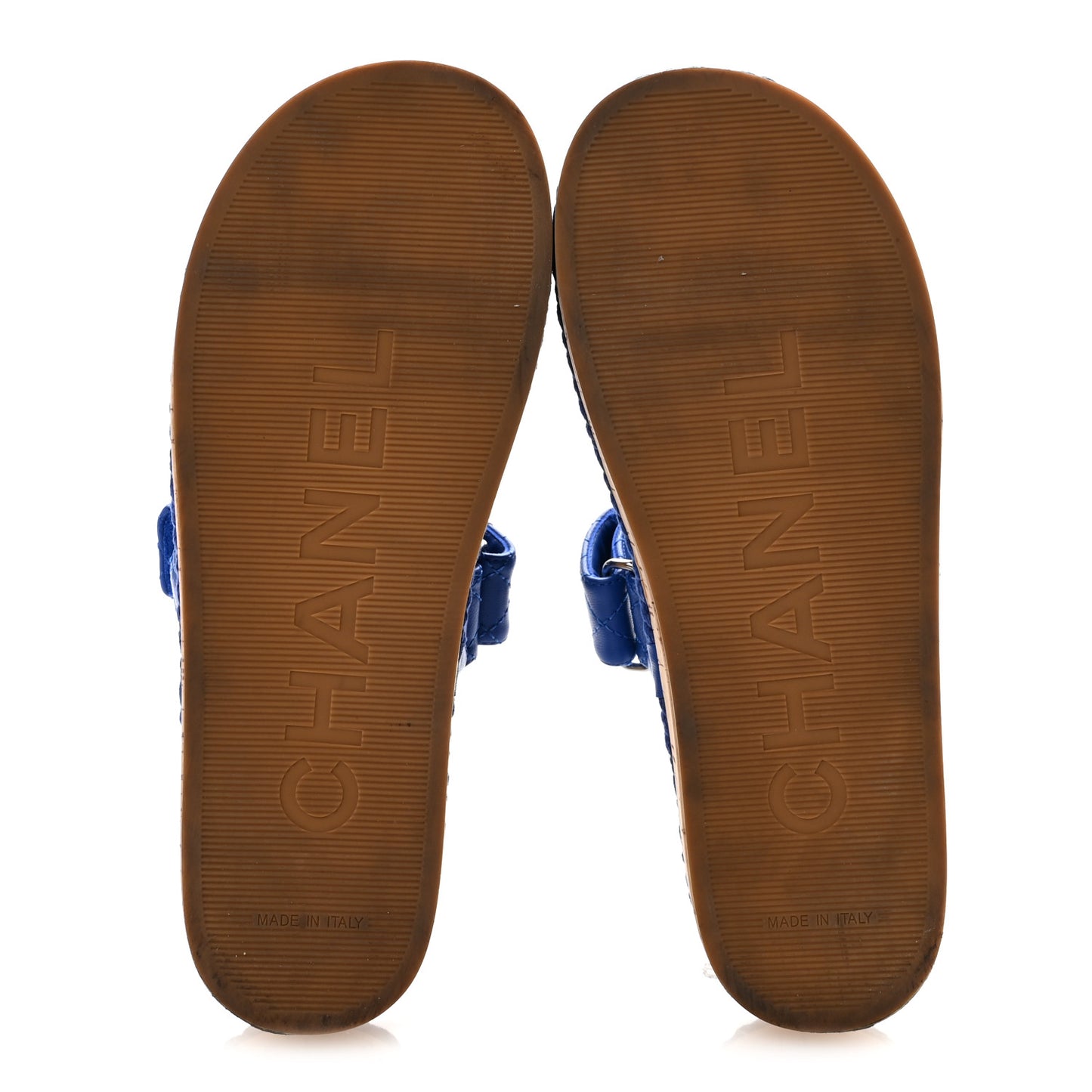 Cord Lambskin Quilted Logo Sandals 38 Blue