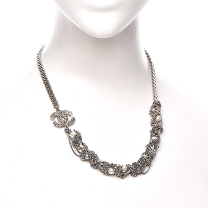 Chanel Pearl Chain CC Short Necklace Silver 2 of 7