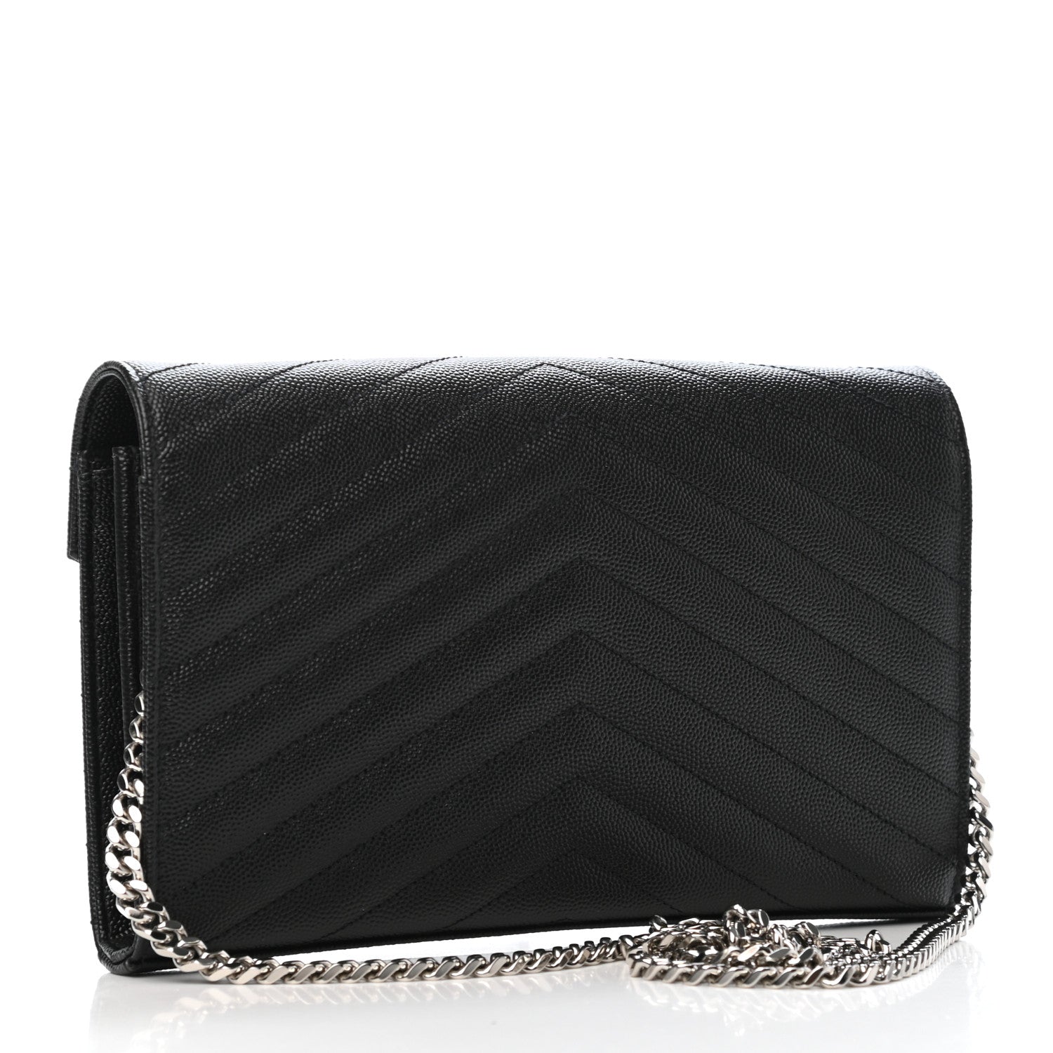 Saint Laurent Grain De Poudre Matelasse Chevron Monogram Chain Wallet Black 2 of 4