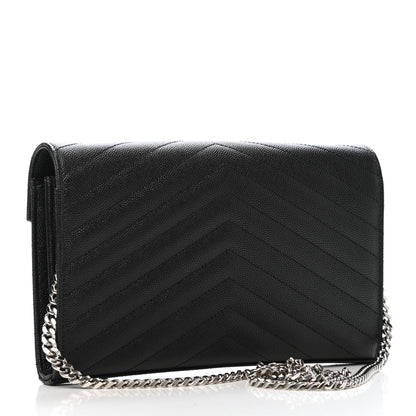 Saint Laurent Grain De Poudre Matelasse Chevron Monogram Chain Wallet Black 2 of 4