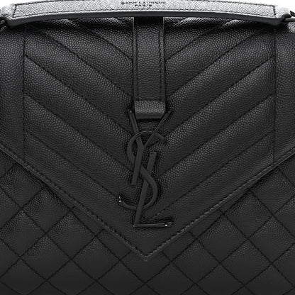 Saint Laurent Grain De Poudre Textured Mixed Matelasse Triquilt Medium Monogram Monochrome Satchel Black 8 of 11